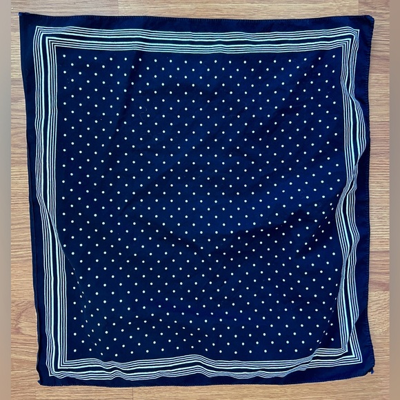 Vintage Dark Navy Bandana with White Polka Dots and Stripes - Picture 4 of 4